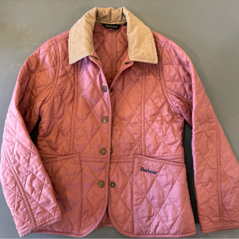 Barbour Rose Quilted Jacket with Beige Collar kids 6 7